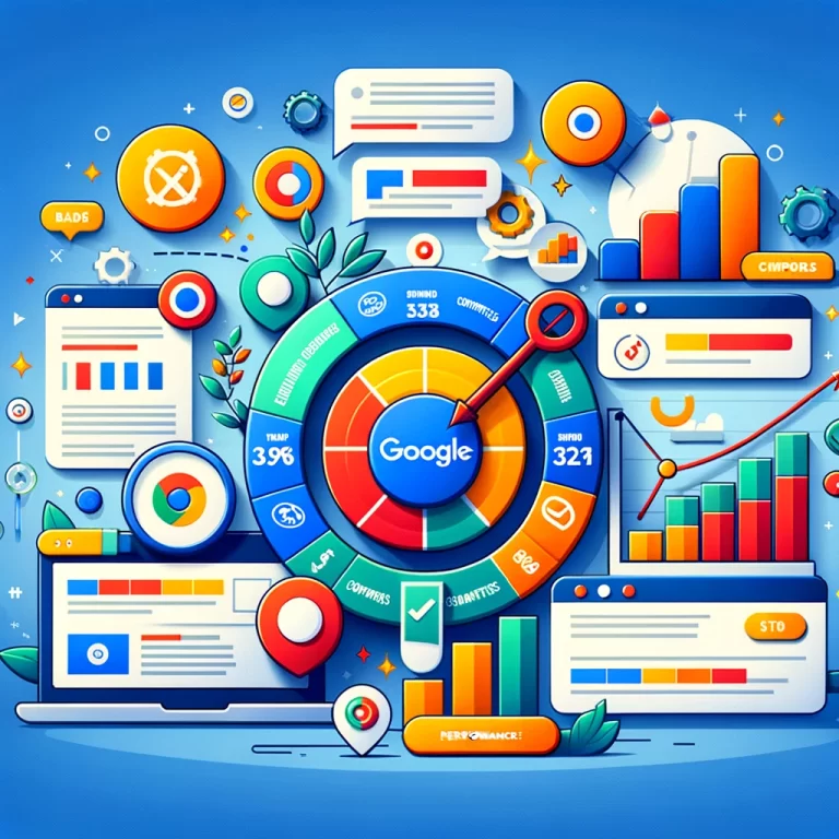 Illustration graphique colorée représentant le concept de comment utiliser Google Ads pour cibler les mots clés de la marque de mes concurrents, avec des éléments comme des mots clés, des icônes de marque, des graphiques de performance et des publicités en ligne.