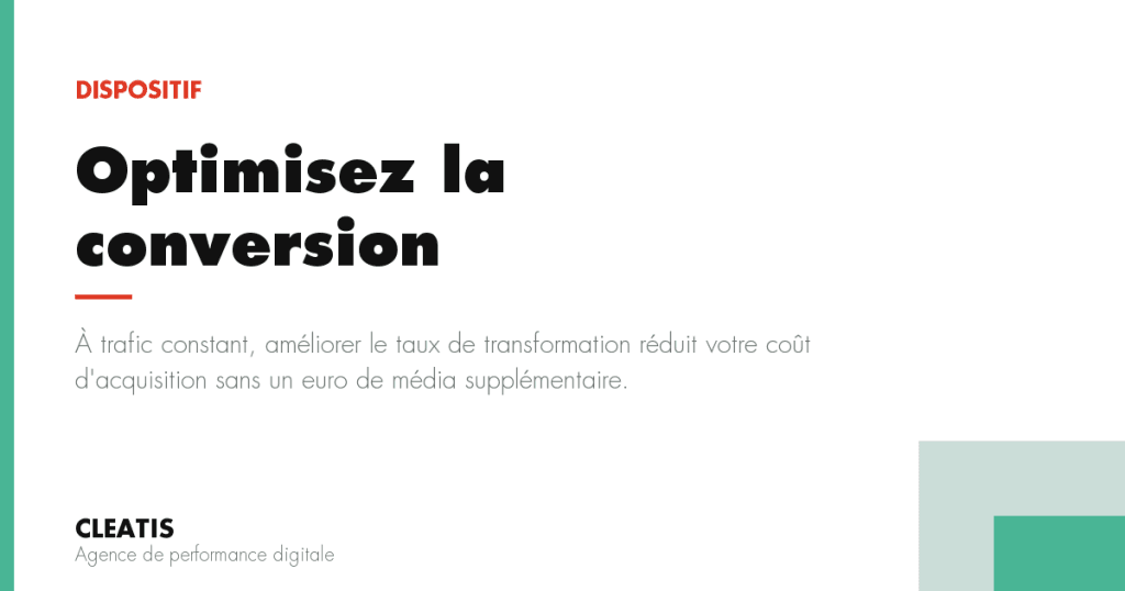 À trafic constant, améliorer le taux de transformation réduit votre coût d'acquisition sans un euro de média supplémentaire.