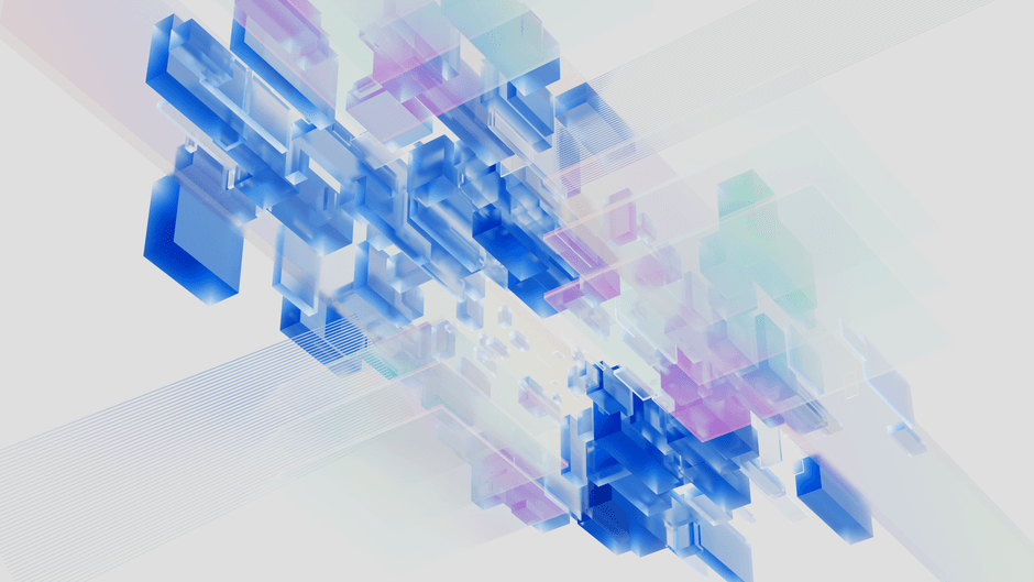 Rendu 3D abstrait de blocs numériques bleus et roses. Parfait pour un contenu axé sur la technologie.